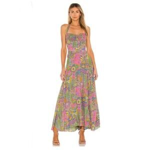 S/W/F Halter Maxi Dress in Hacienda Print Paisley Retro Size Large